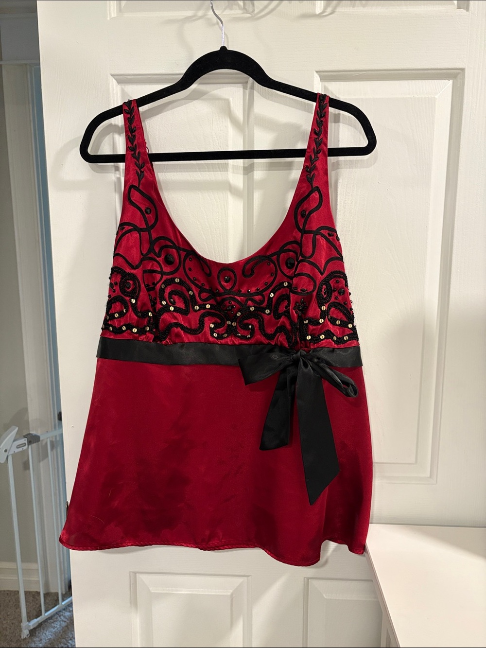 Lane Bryant Red Satin Camisole with Black Embellished Detail
